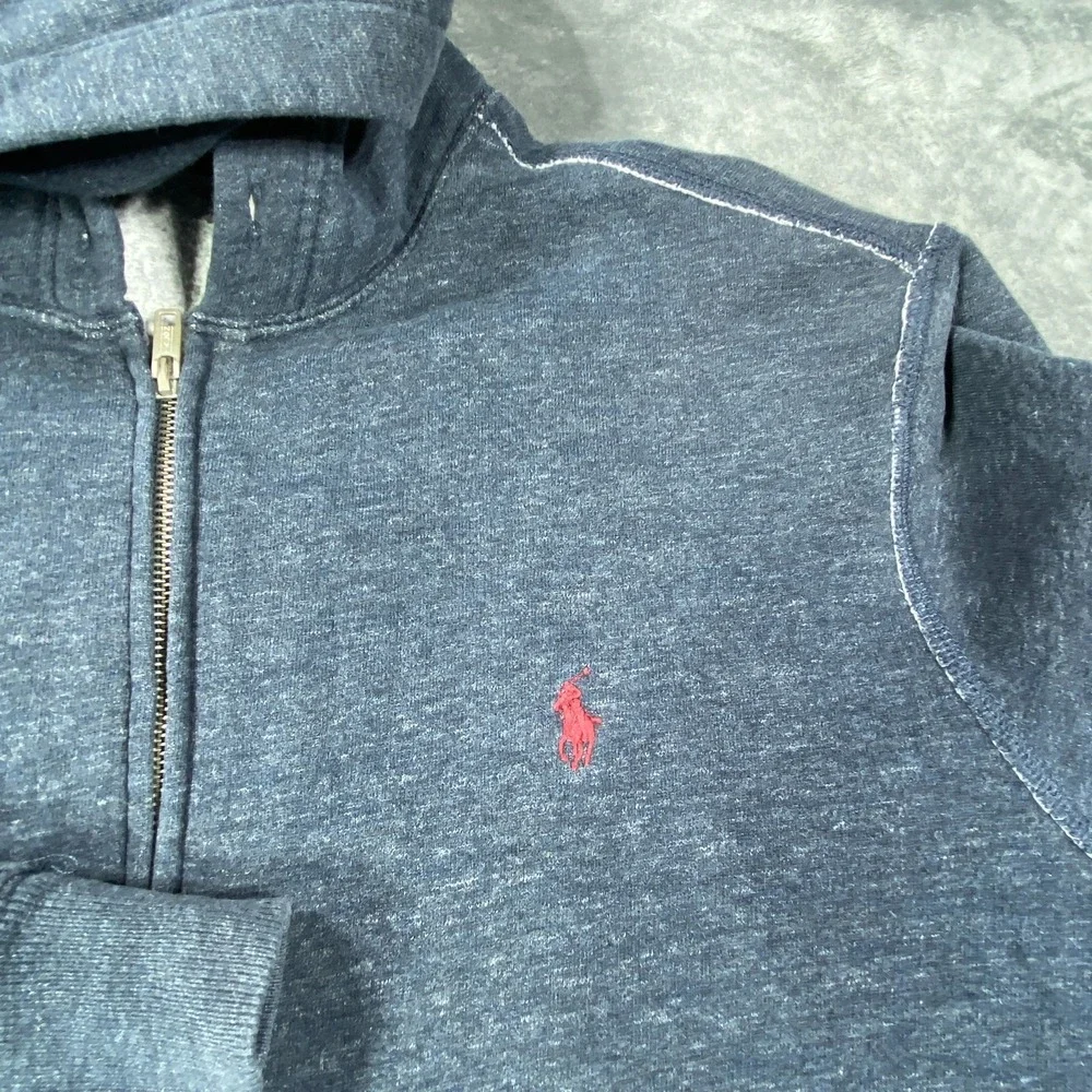 Polo Ralph Lauren Fleece Full Zip Hoodie Mens XL Grey Logo Red‎ Kangaroo Pockets
